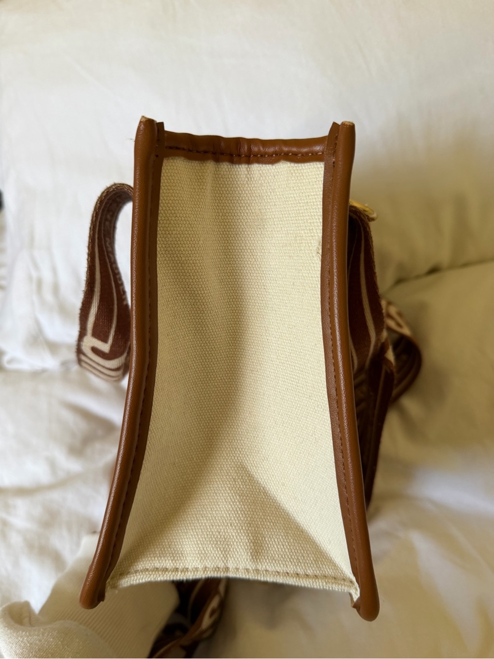 Steve Madden Cream & Brown Canvas Shoulder Bag - Picture 7 of 9